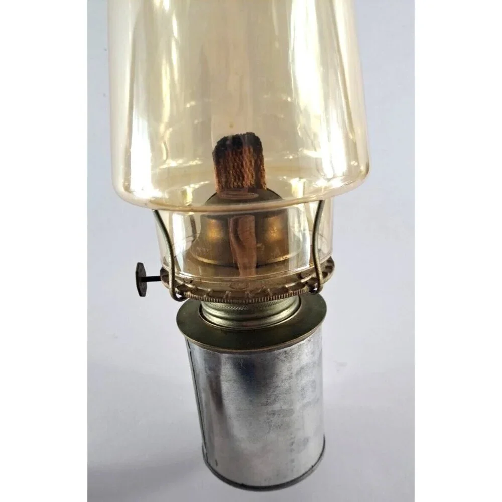 Vintage Oil Lamp Wood Base Hurricane Kerosene Glass Shade Rustic Primitive 15